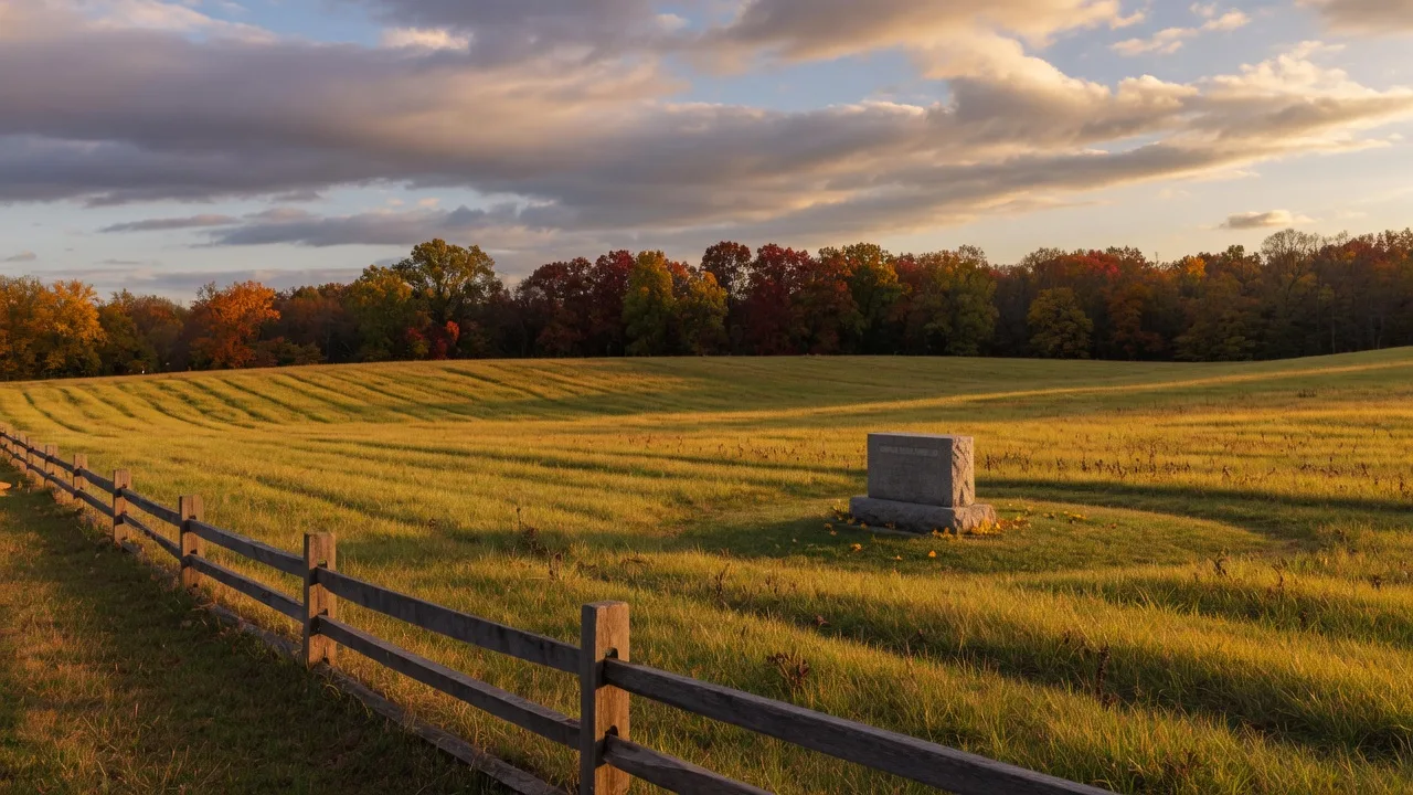 Open meadow and tree line at Manassas National Battlefield Park on a golden autumn afternoon