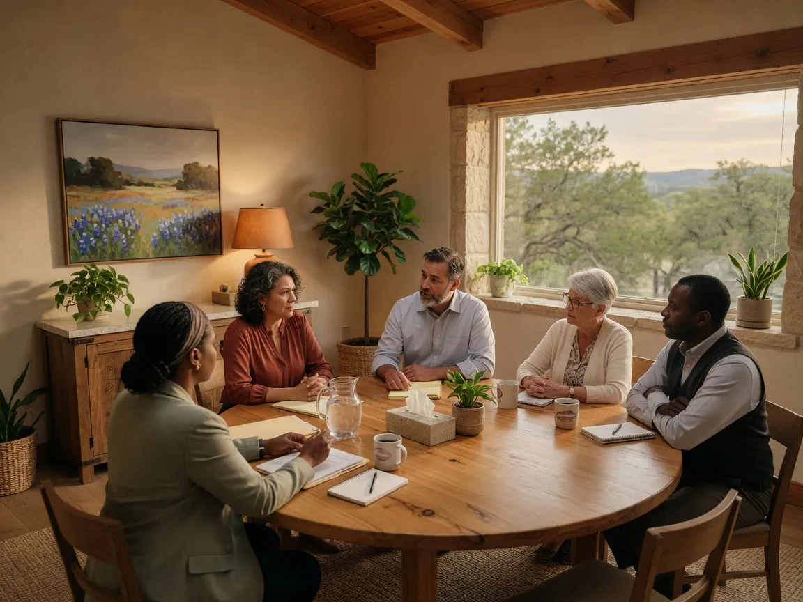 Mediation meeting between family members discussing estate property occupancy