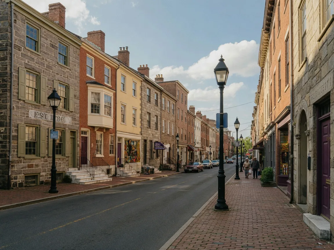 Historic Germantown Avenue with shops and architecture