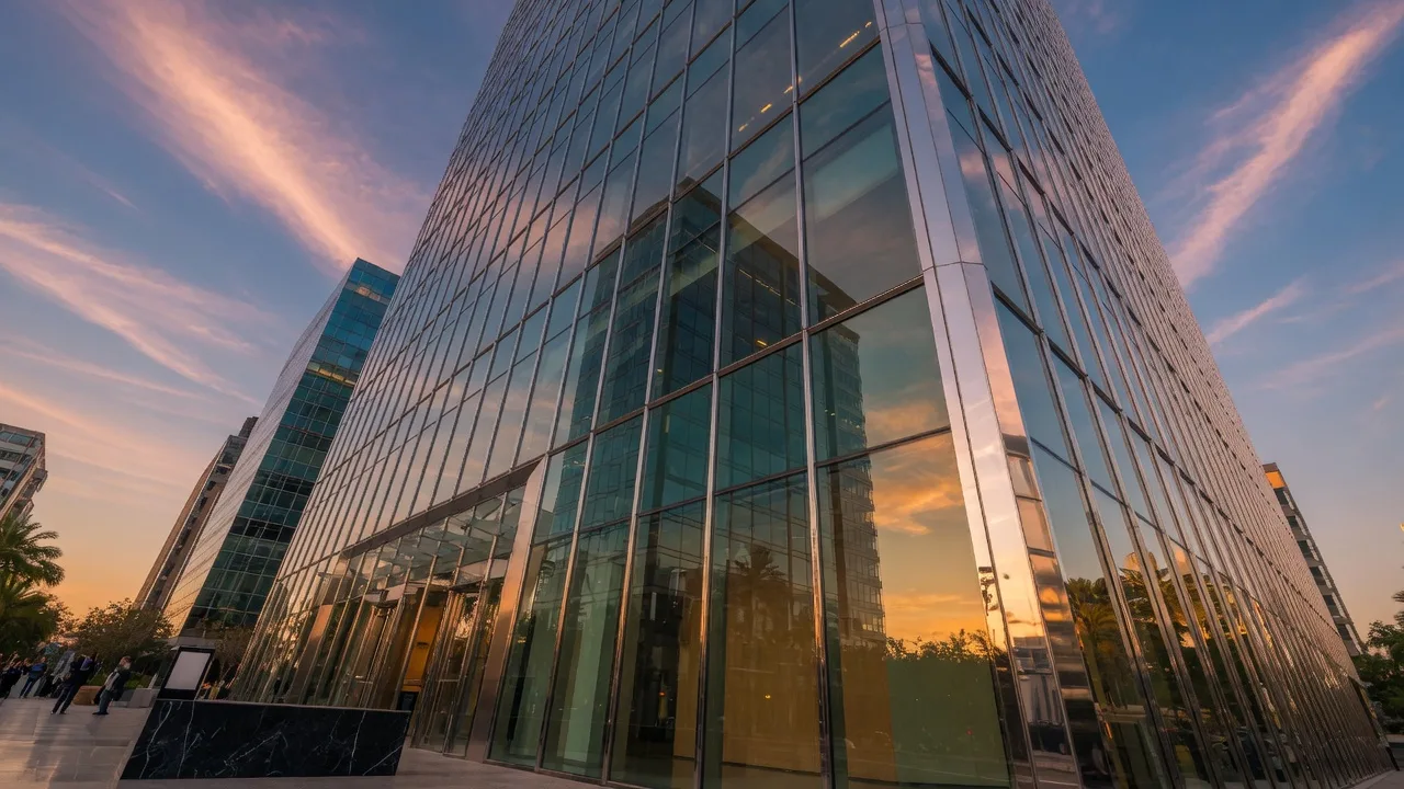 Downtown San Diego commercial high-rise at golden hour, representing investment capital and opportunity in the city's real estate market