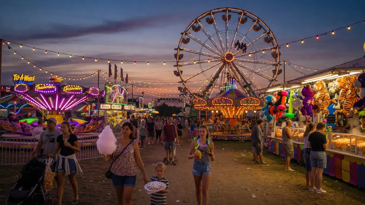 Summer community event in Northeast Ohio with people, lights, and local festivities