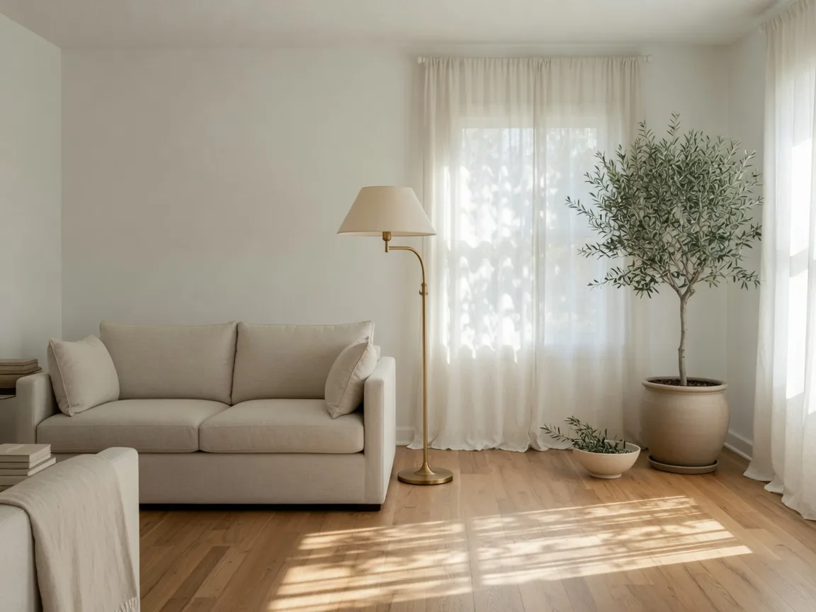 Brightly staged living room, the kind of marketing that sells homes