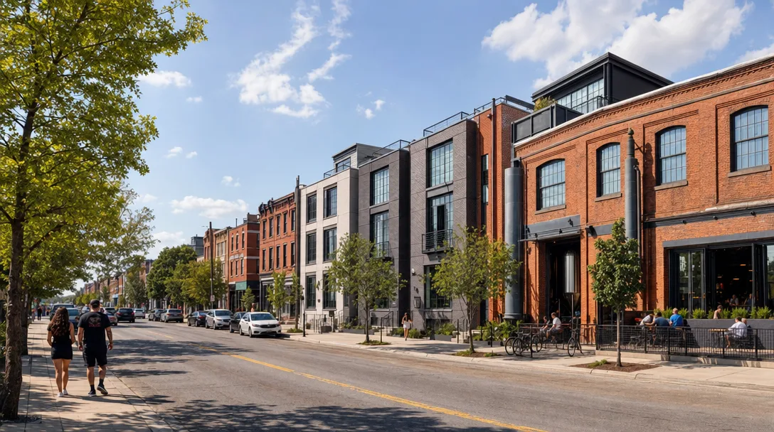 Historic brick rowhomes and new townhomes in Brewerytown, Philadelphia