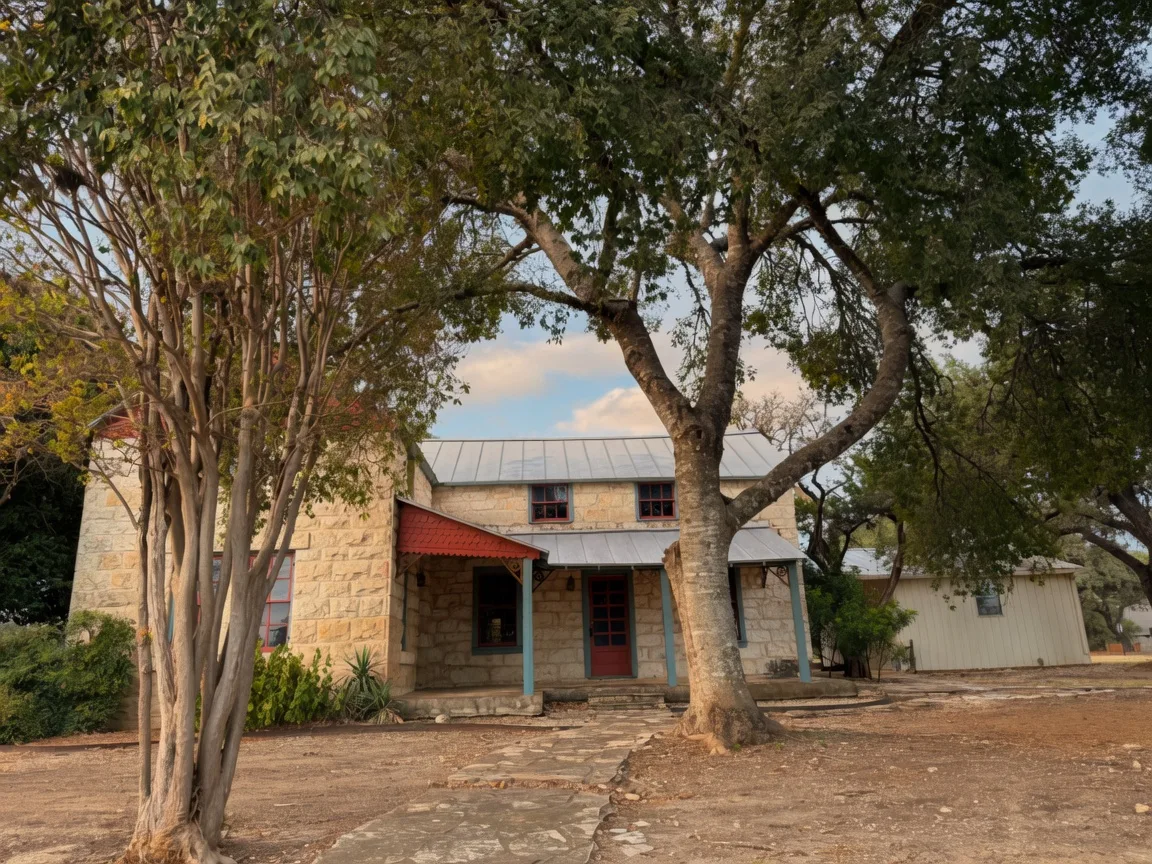 The Monken House stone facade at Balcones Creek.