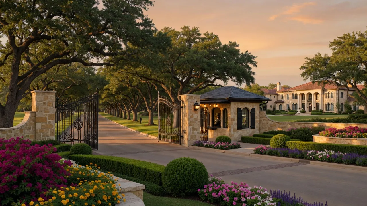 Gated entrance at Front Gate in Fair Oaks Ranch, Texas Hill Country