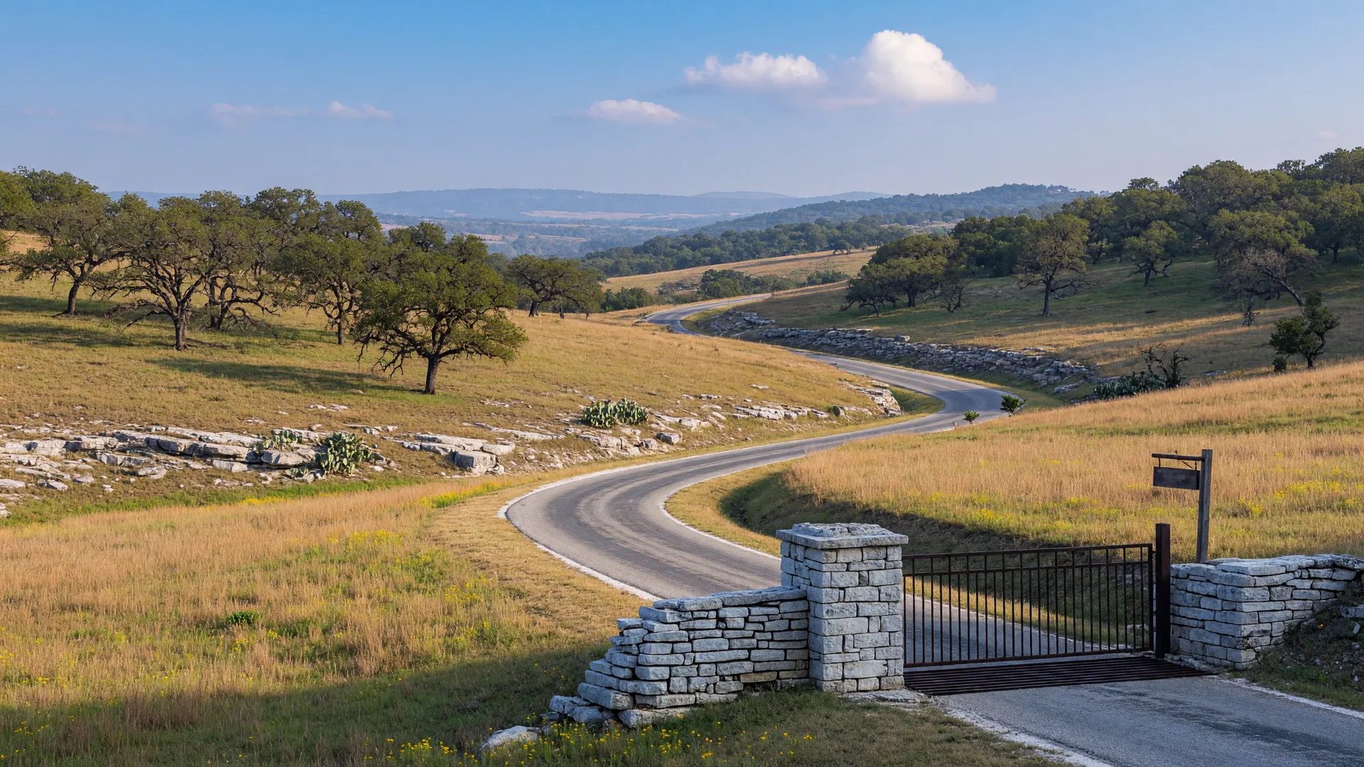 Rolling Texas Hill Country landscape near Boerne with limestone hills and live oaks