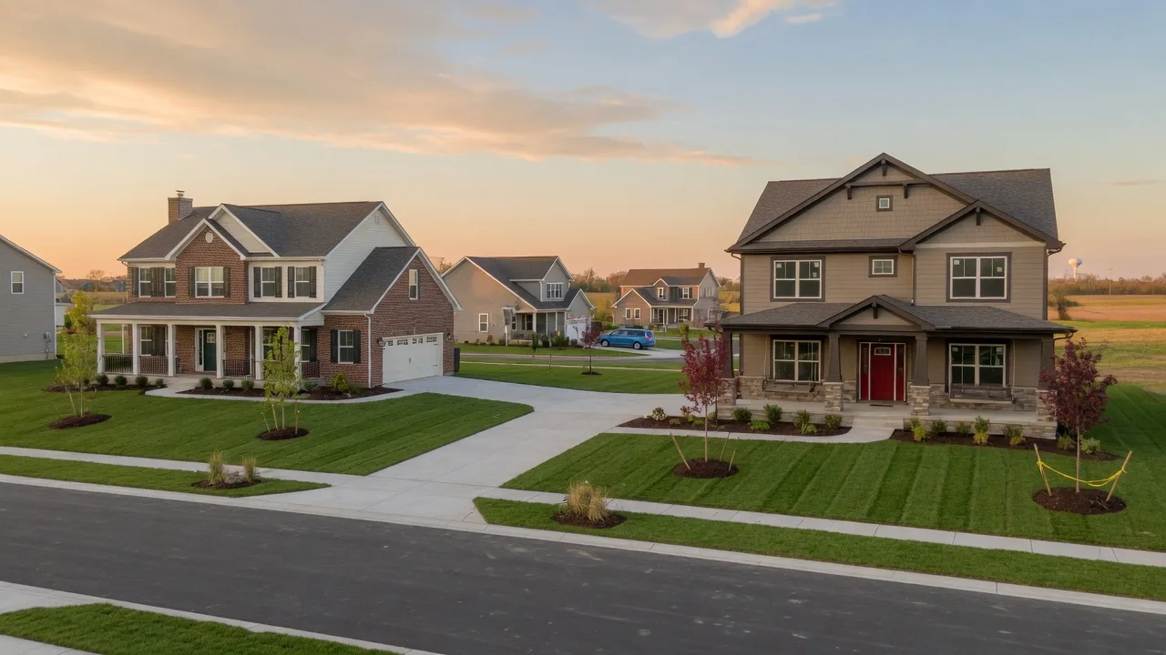 New construction craftsman and traditional homes in Canal Winchester Ohio with brick and siding exteriors