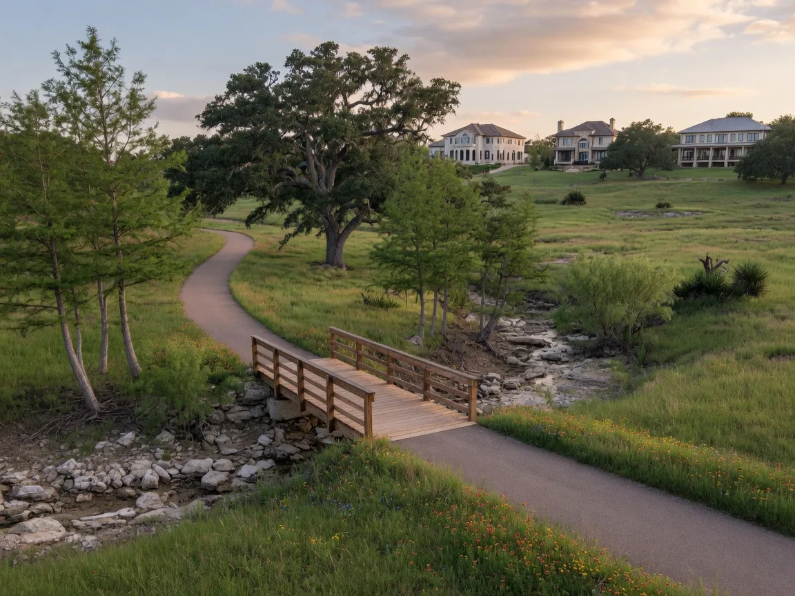 Illustrative image of a winding community trail through green space and native trees