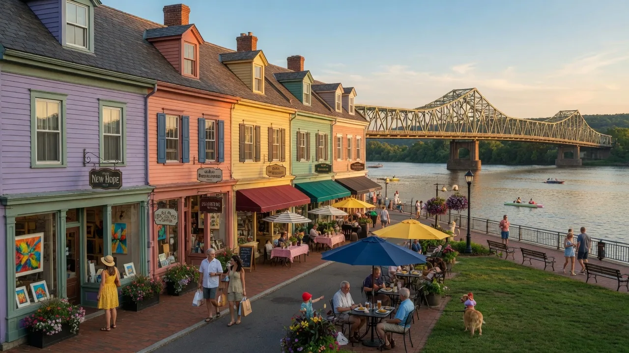 New Hope Main Street along the Delaware River