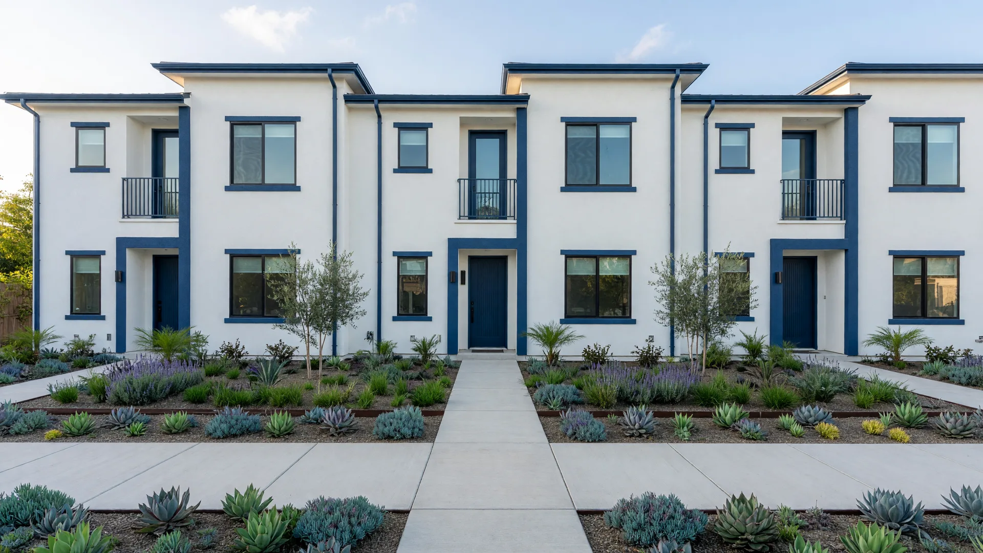 Row of modern townhomes in Southern California