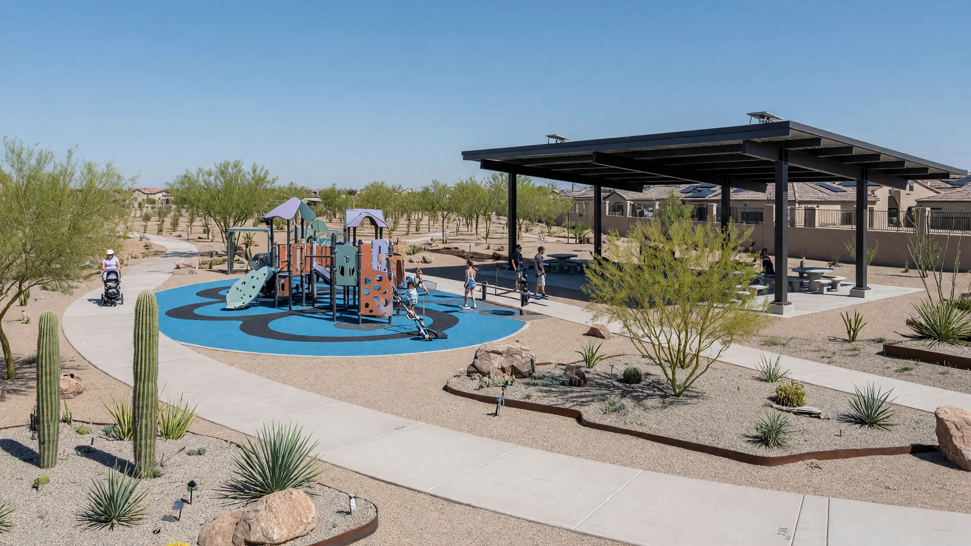 Resort-style splash pad and pool in a new Queen Creek master-planned community