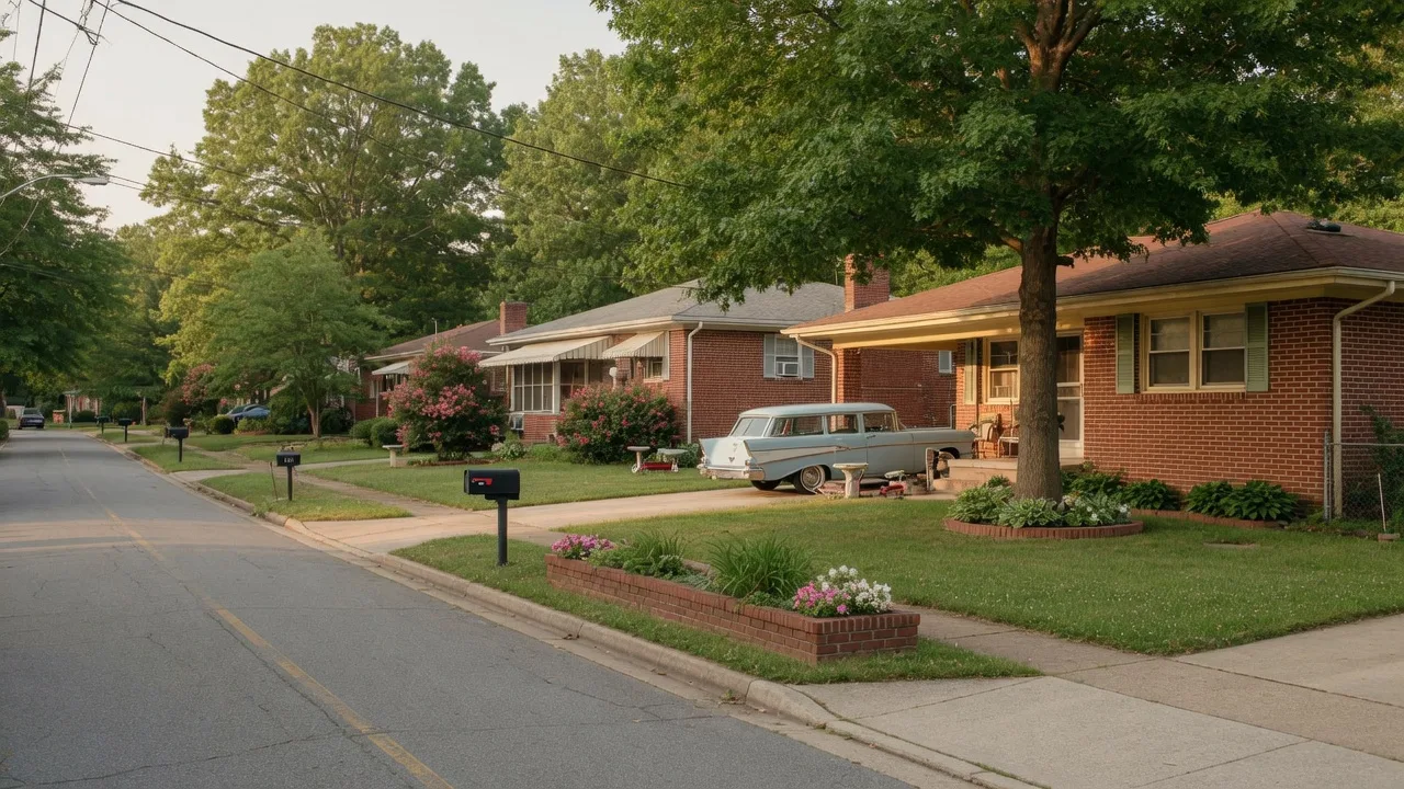 Rockville Maryland neighborhood with mid-century homes and mature shade trees