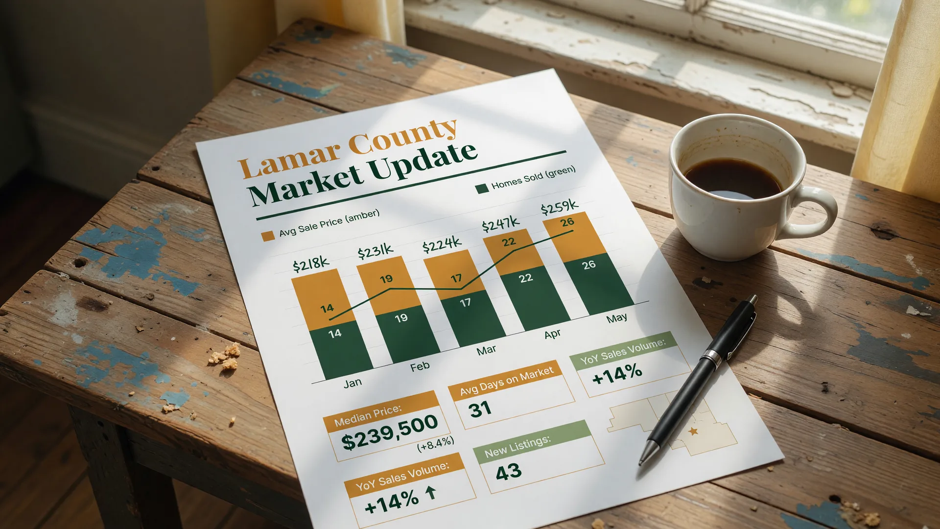 Lamar County Market Update report on a wooden desk