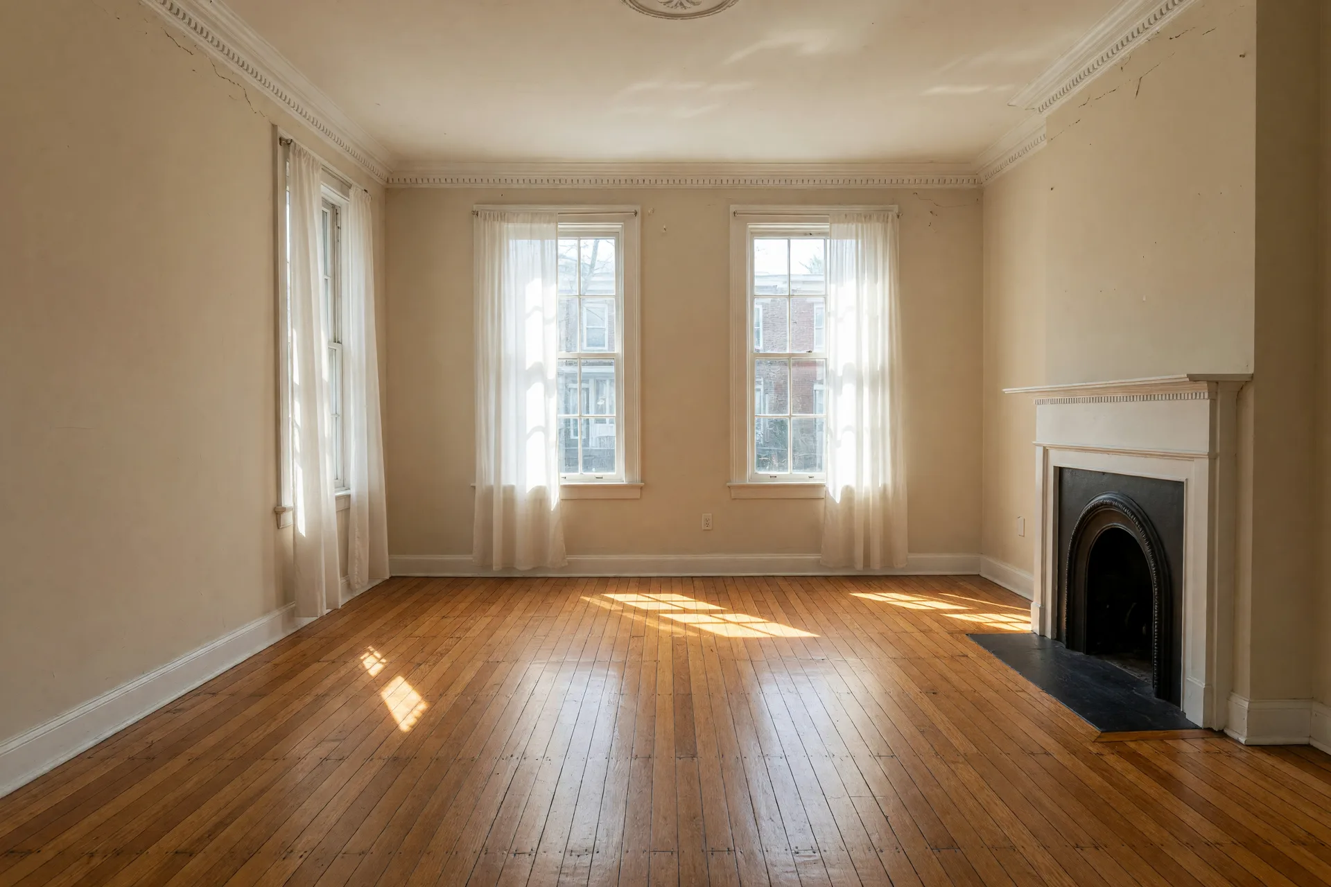 Completely cleaned out living room in a Maryland probate home after the managed cleanout, ready to sell