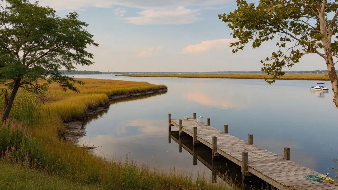 Delaware River shoreline near Greenwich Township, with marsh grasses and a calm riverside setting