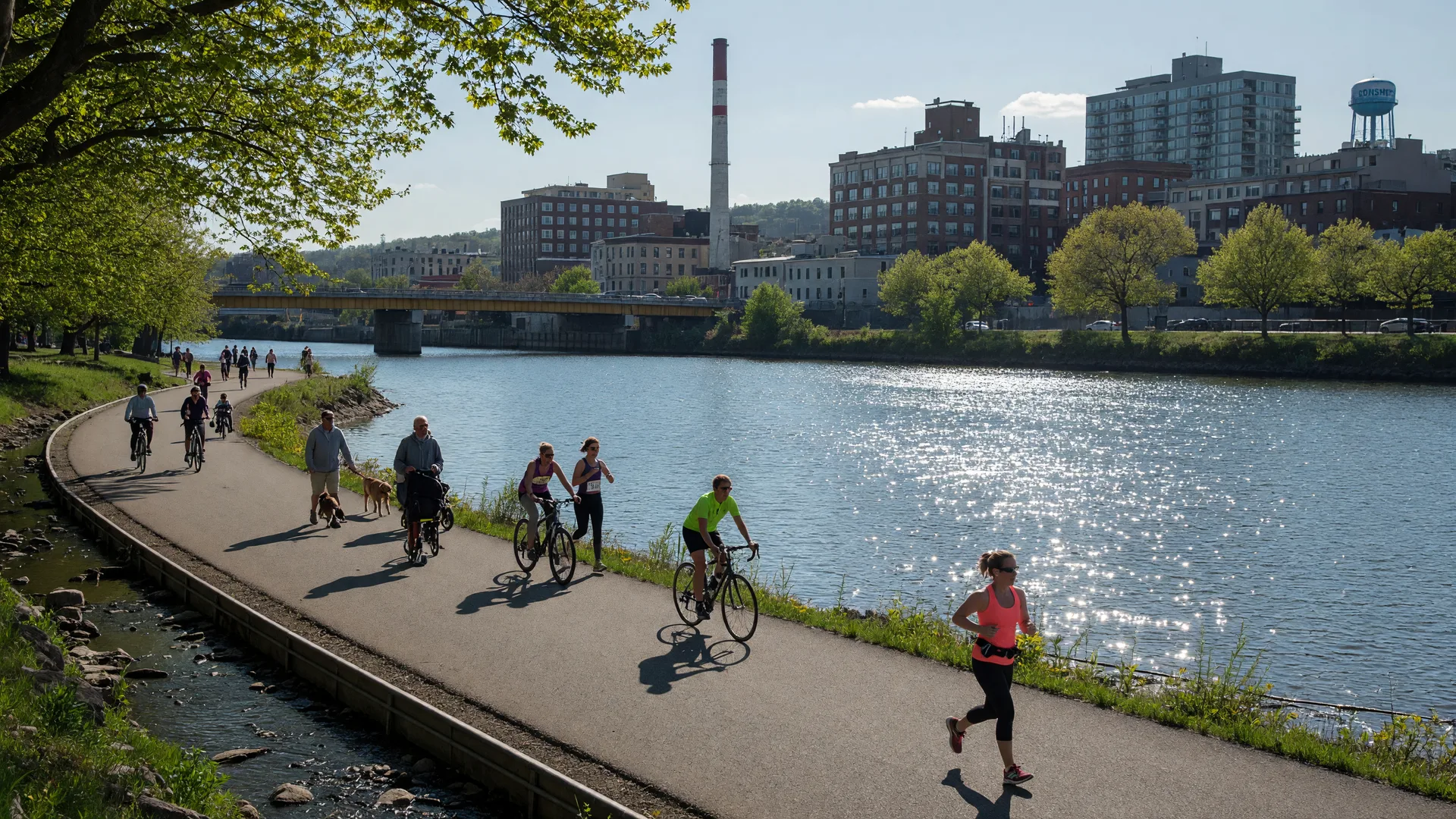 Schuylkill River Trail with runners and cyclists near Conshohocken