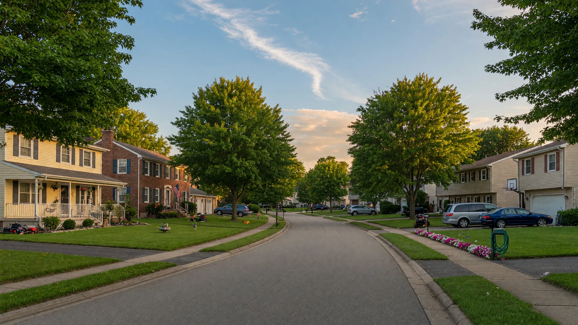 Quiet suburban neighborhood in Perkins Township, Erie County, Ohio with well-maintained homes and mature trees