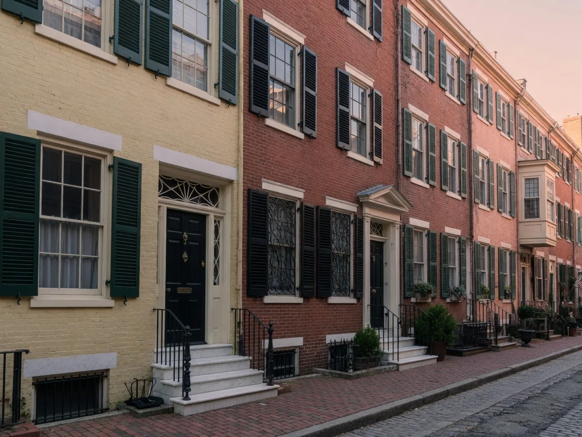 Historic brick Federal-style rowhomes in Society Hill Philadelphia