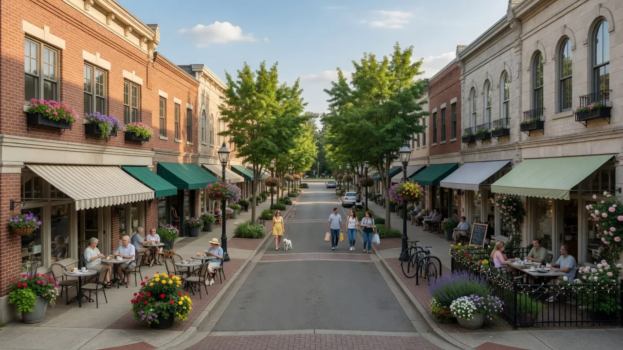 Downtown Lake Oswego village with boutique shops, sidewalk cafes, and tree-lined streets