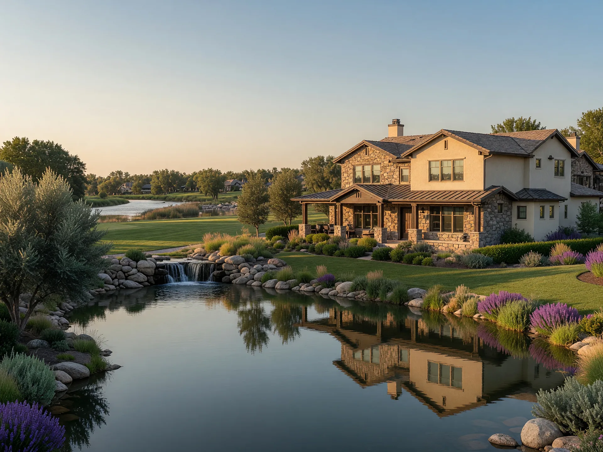 Representative scene of custom homes near water features