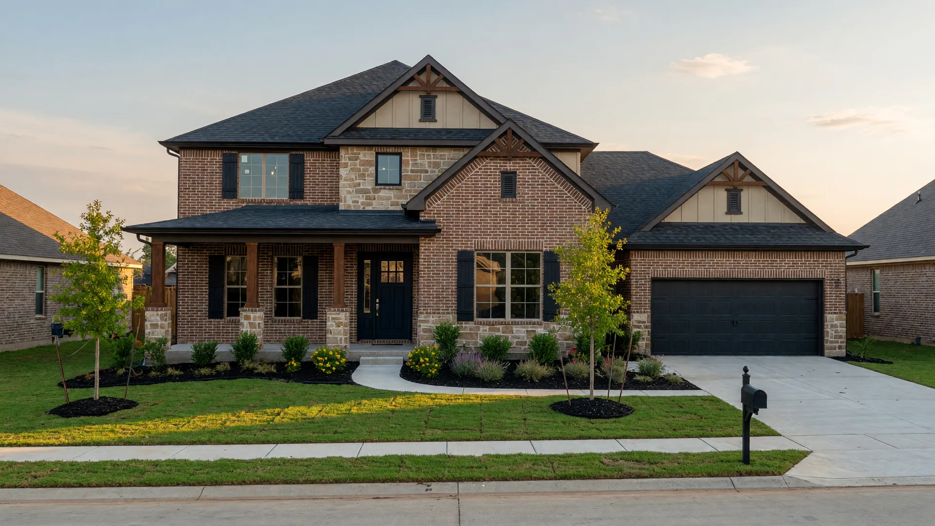Craftsman-style new home exterior in The Preserve community area, Justin, Texas