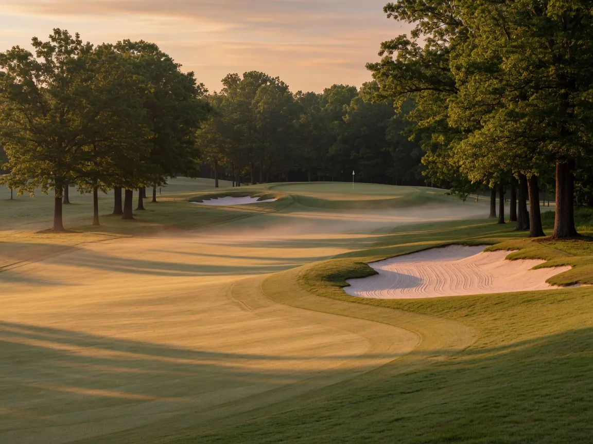 An 18-hole golf course fairway at golden hour in Westhaven, Franklin, Tennessee