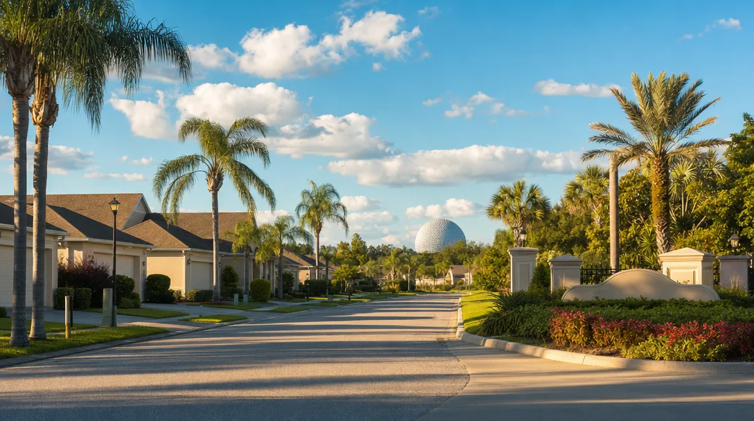 A suburban neighborhood entrance near Walt Disney World