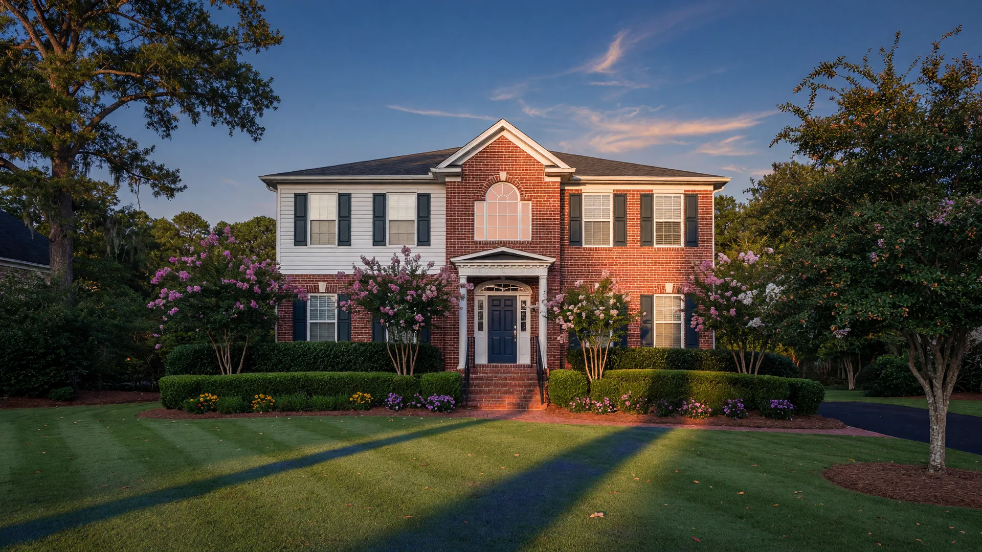 A well-maintained brick home in a Georgia community at golden hour, representing the equity homeowners hold in their property