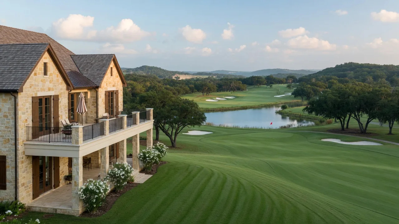 Fair Oaks Ranch golf course community home overlooking fairway in Texas Hill Country