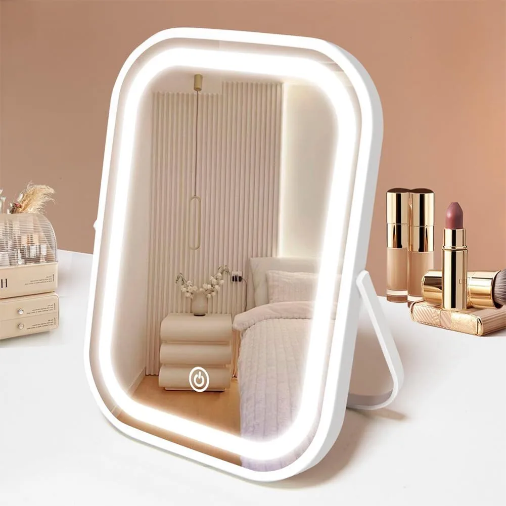 Espejo de tocador LED de belleza pequeño y portátil con luces, fotografía de producto