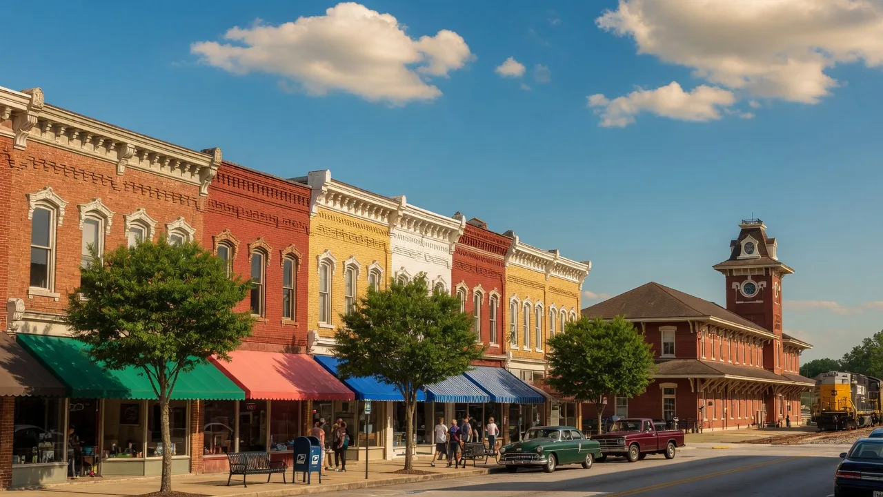Historic downtown Cartersville, GA streetscape and architecture, showcasing revitalized Main Street.
