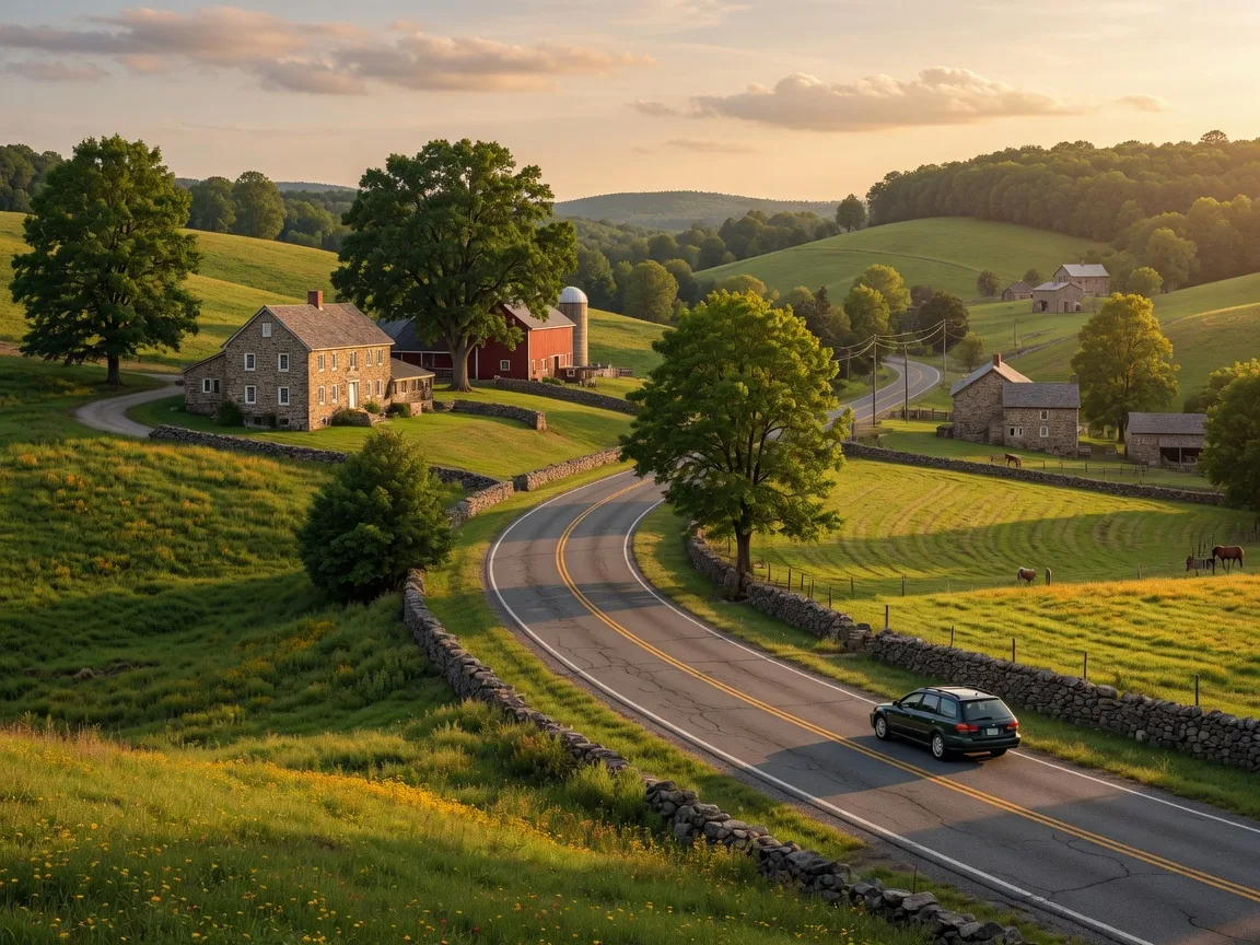 Route 202 winding through Bucks County countryside