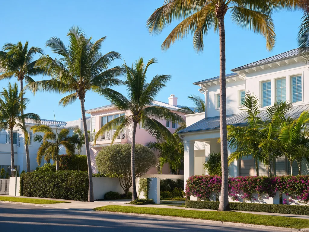 Bright Florida neighborhood with tropical landscaping
