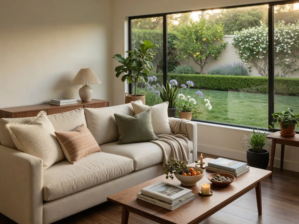 A bright, freshly staged California living room ready for its next owners