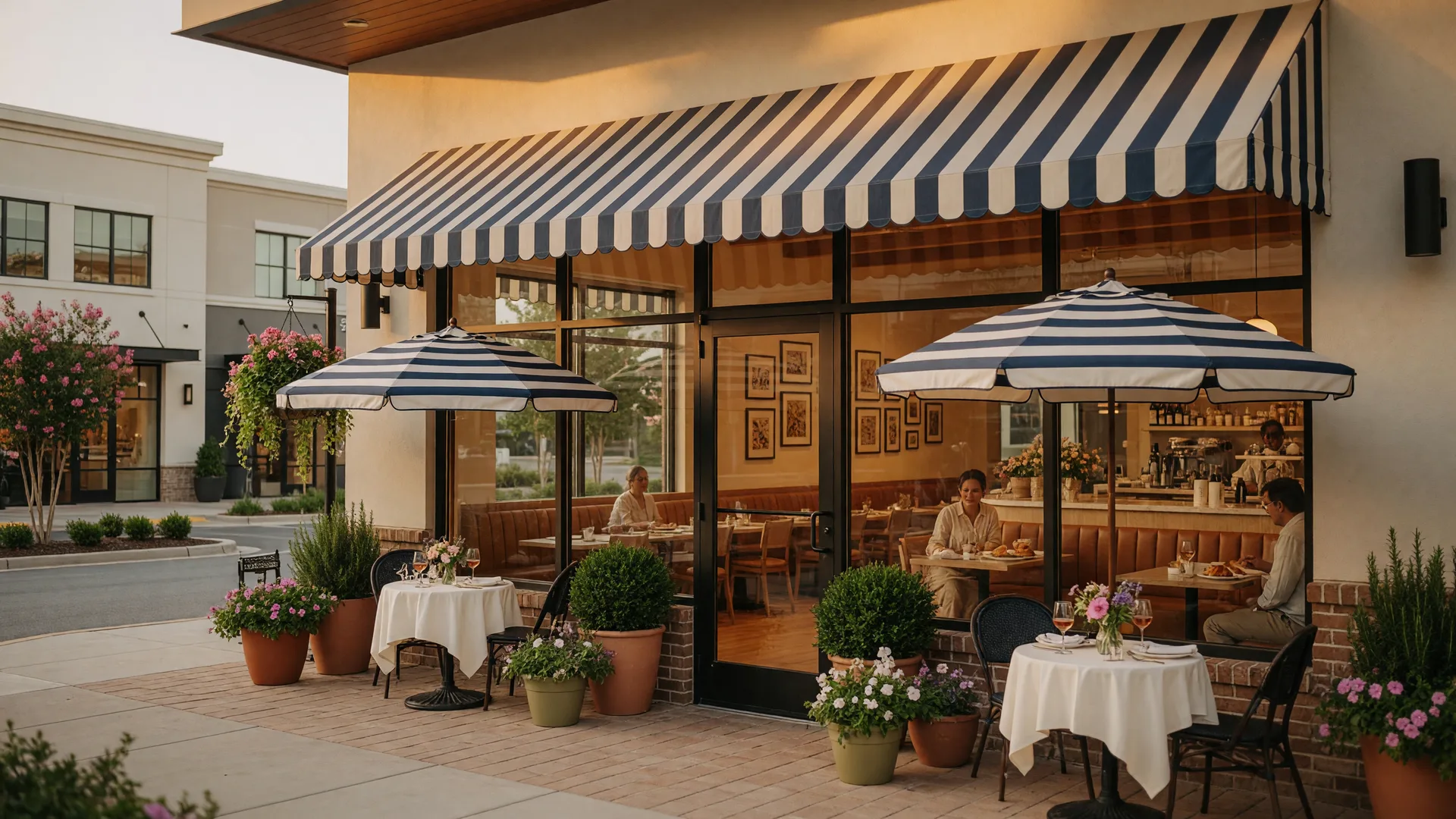 Jojo's Bistro storefront at Hamilton Mill in Dacula Georgia, a warm Mediterranean-American bistro with outdoor patio seating