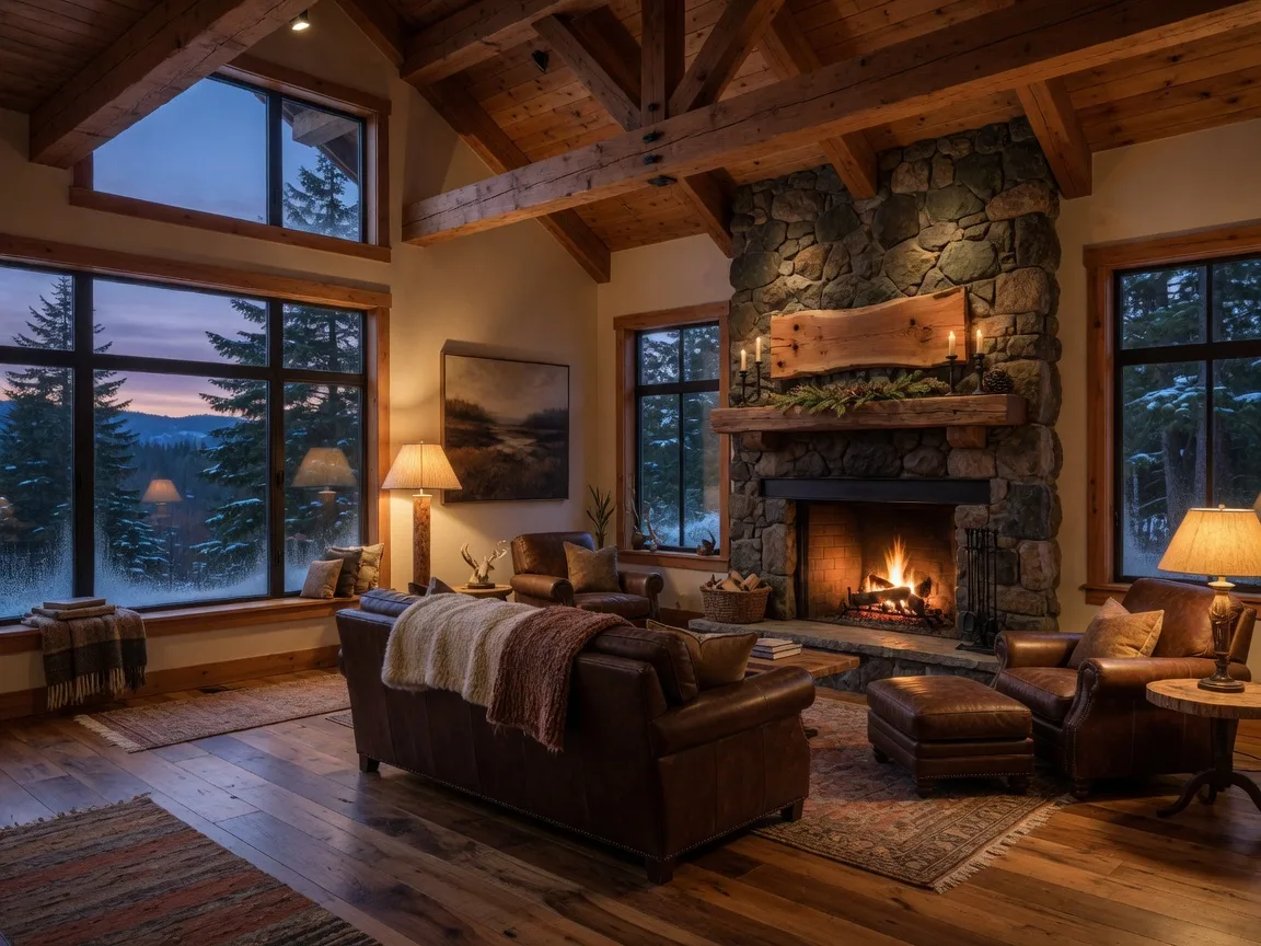Mountain lodge great room interior