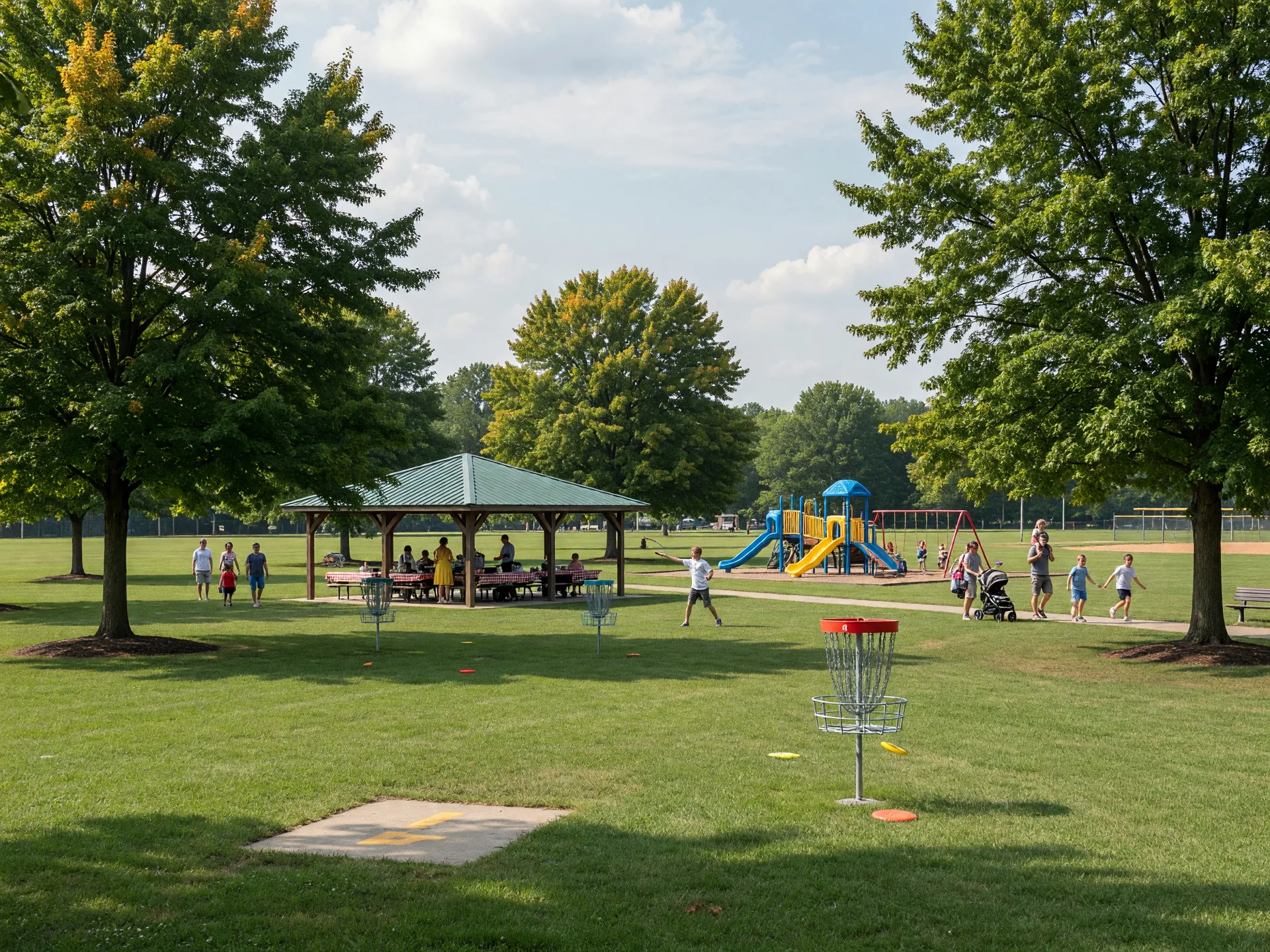 Freedom Park in Lowell, Indiana with disc golf and green fields