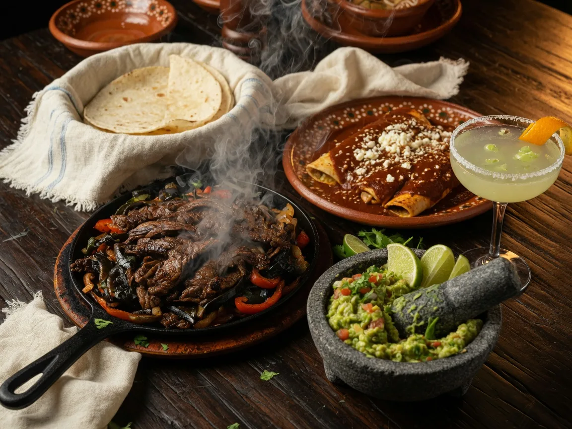 Sizzling steak fajitas, tableside guacamole, enchiladas, and a hand-crafted margarita at Off The Rails Mexican Cantina in Buford Georgia