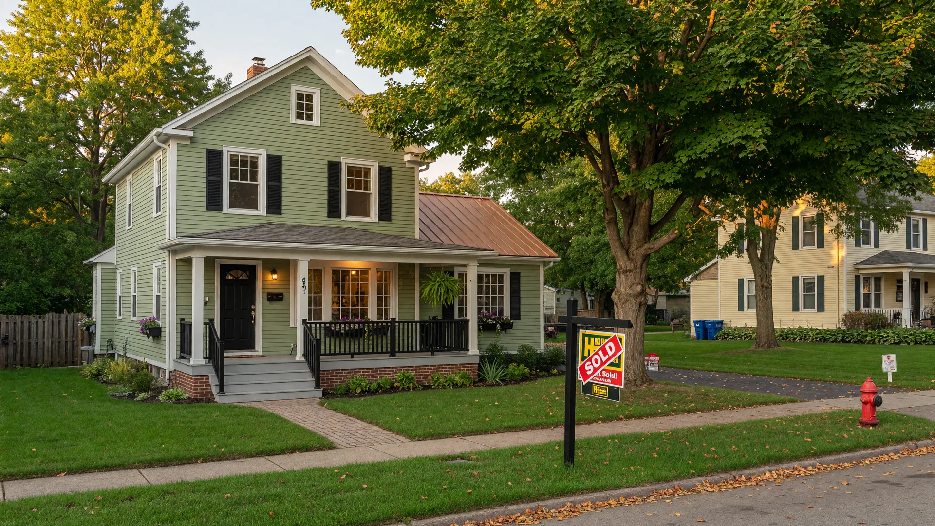 A charming updated home in a Northeast Ohio neighborhood with a sold sign in the front yard