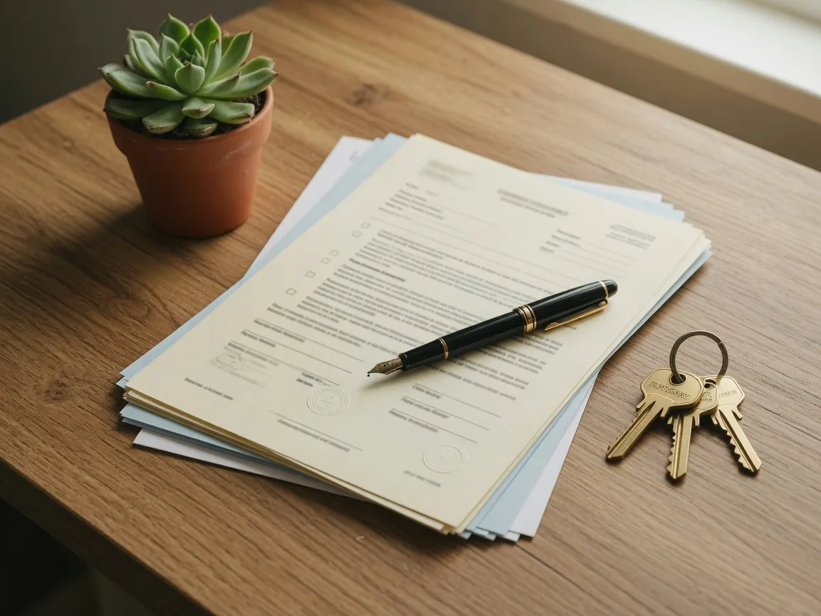 Real estate closing documents, a pen and a set of house keys on a desk, the paperwork behind every Nevada home sale