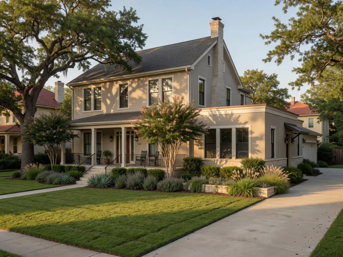 A renovated and expanded older Terrell Hills home with new windows and a tasteful addition among mature trees