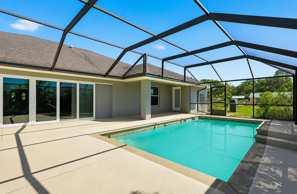 Covered patio and screened pool area