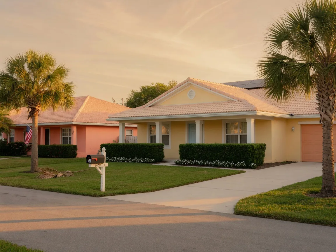 A well-kept Florida home on a quiet suburban street in warm evening light