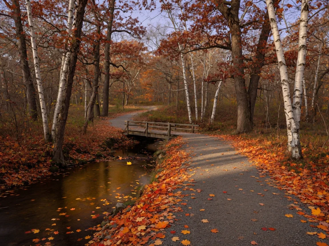 An autumn walking trail through northern Wisconsin hardwood forest near Spooner