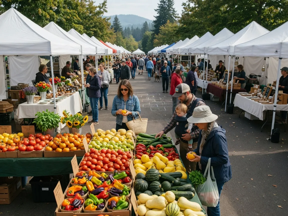 Vibrant Oregon farmers market with fresh produce