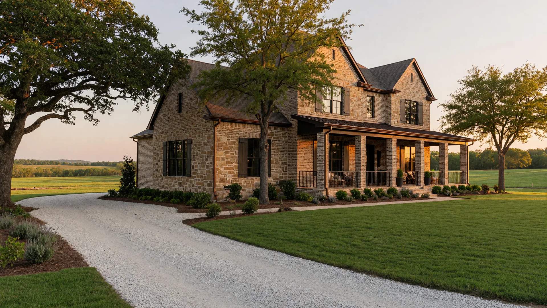 Luxury Huntington Homes new construction at McCreary Meadows in Parker, Texas on a one-acre homesite at golden hour