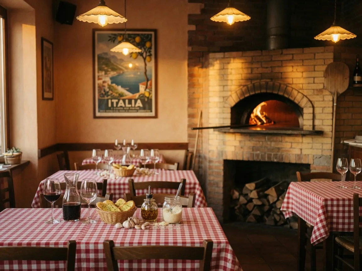Cozy checkered-table dining room at Cucina Carini, a family-run Italian restaurant in Mount Laurel