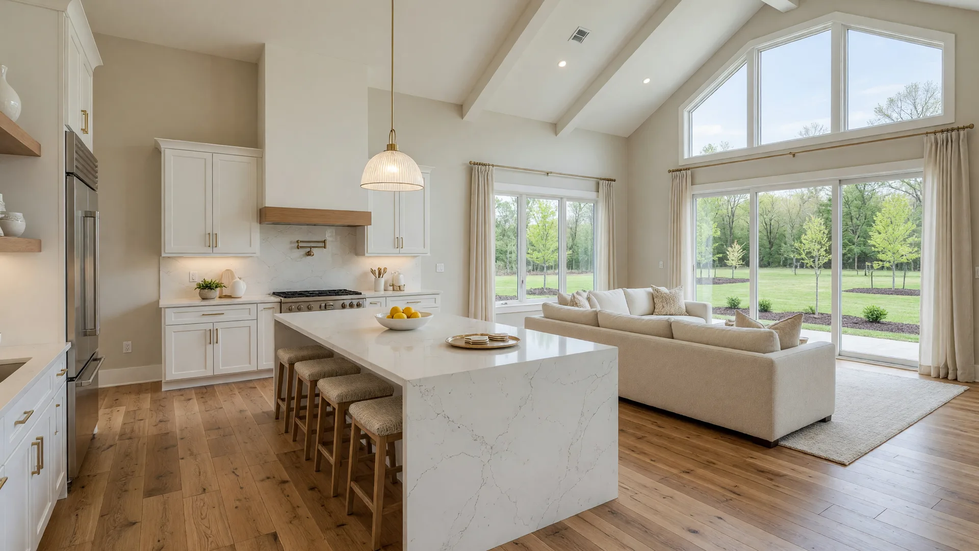 Open-concept kitchen and living area in a newly built North Augusta SC home