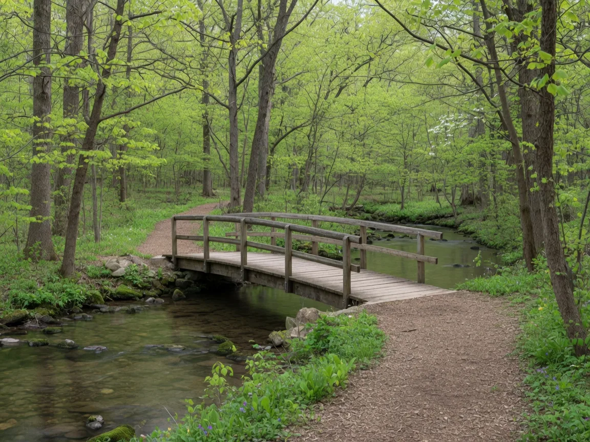 Wooded trail along a creek in a Montgomery County, PA county park