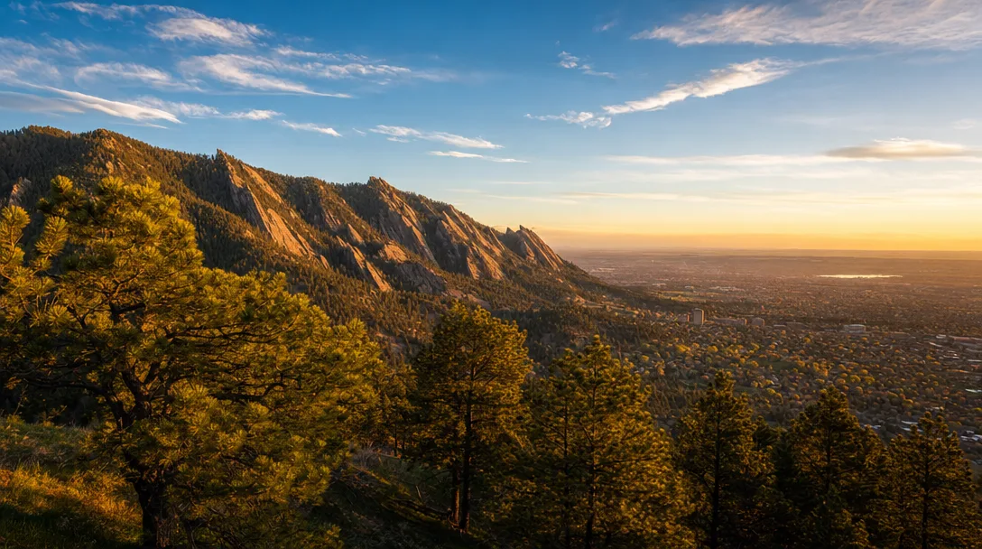 Boulder Colorado Flatirons at golden hour